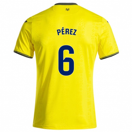 Kandiny Gyermek Hugo Pérez #6 Sárga Fekete Hazai Jersey 2024/25 Mez Póló Ing