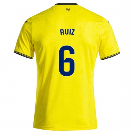 Kandiny Gyermek Joan Ruiz #6 Sárga Fekete Hazai Jersey 2024/25 Mez Póló Ing