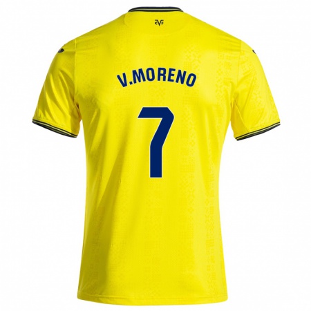 Kandiny Gyermek Víctor Moreno #7 Sárga Fekete Hazai Jersey 2024/25 Mez Póló Ing