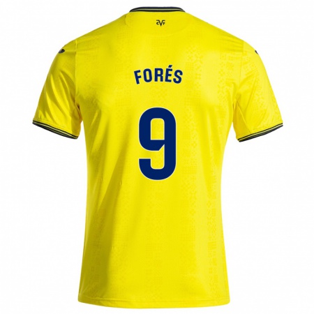 Kandiny Gyermek Álex Forés #9 Sárga Fekete Hazai Jersey 2024/25 Mez Póló Ing