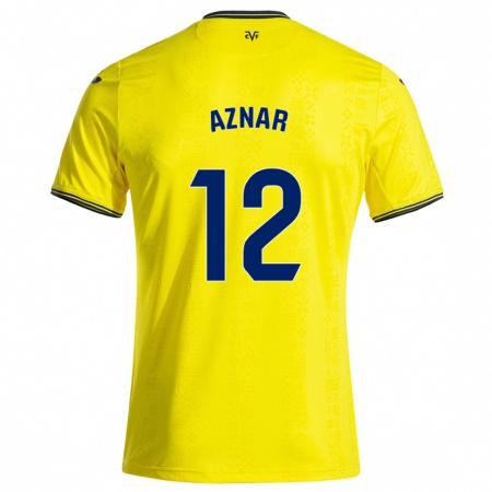 Kandiny Gyermek Javi Aznar #12 Sárga Fekete Hazai Jersey 2024/25 Mez Póló Ing