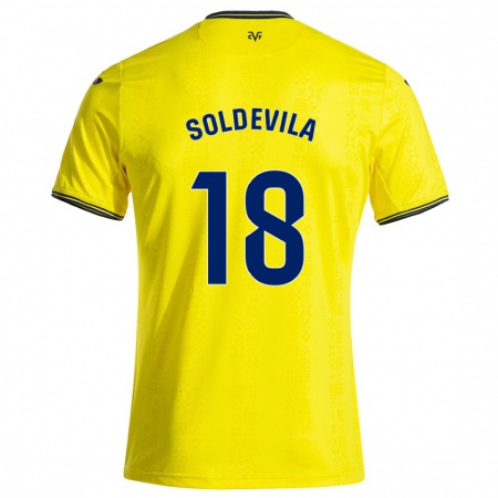 Kandiny Gyermek Paola Soldevila #18 Sárga Fekete Hazai Jersey 2024/25 Mez Póló Ing