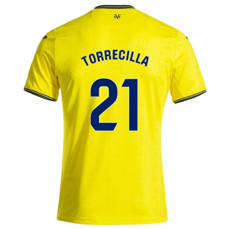 Kandiny Gyermek Virginia Torrecilla #21 Sárga Fekete Hazai Jersey 2024/25 Mez Póló Ing