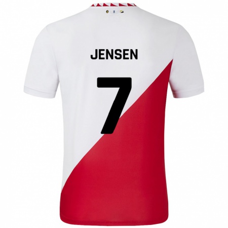 Kandiny Gyermek Victor Jensen #7 Fehér Piros Hazai Jersey 2024/25 Mez Póló Ing