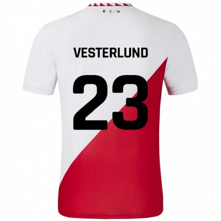 Kandiny Gyermek Niklas Vesterlund #23 Fehér Piros Hazai Jersey 2024/25 Mez Póló Ing