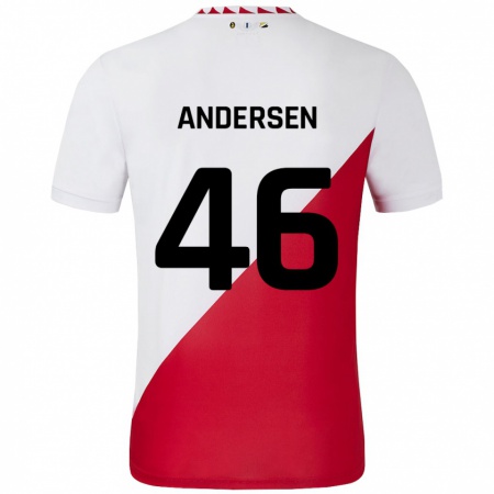 Kandiny Gyermek Silas Andersen #46 Fehér Piros Hazai Jersey 2024/25 Mez Póló Ing