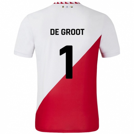 Kandiny Gyermek Jasmijn De Groot #1 Fehér Piros Hazai Jersey 2024/25 Mez Póló Ing