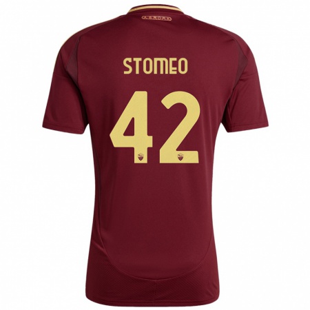 Kandiny Gyermek Giorgio Stomeo #42 Vörös Barna Arany Hazai Jersey 2024/25 Mez Póló Ing