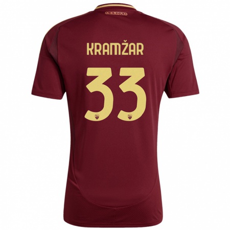 Kandiny Gyermek Zara Kramžar #33 Vörös Barna Arany Hazai Jersey 2024/25 Mez Póló Ing