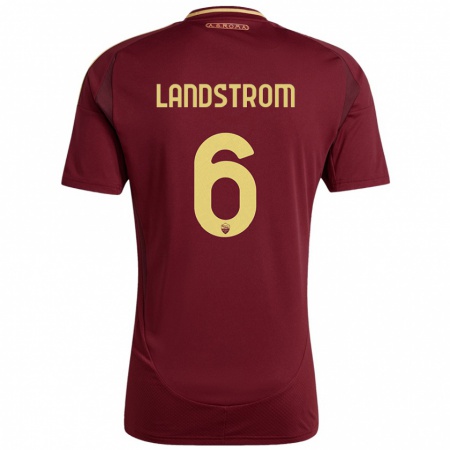 Kandiny Gyermek Elin Landstrom #6 Vörös Barna Arany Hazai Jersey 2024/25 Mez Póló Ing