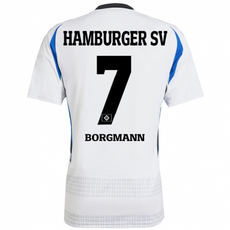 Kandiny Gyermek Marcus Borgmann #7 Fehér Kék Hazai Jersey 2024/25 Mez Póló Ing