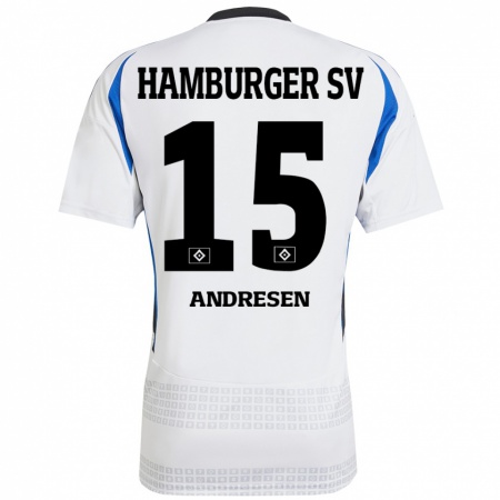 Kandiny Gyermek Bent Andresen #15 Fehér Kék Hazai Jersey 2024/25 Mez Póló Ing