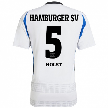 Kandiny Gyermek Evelyn Holst #5 Fehér Kék Hazai Jersey 2024/25 Mez Póló Ing