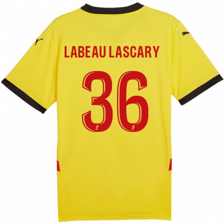 Kandiny Gyermek Rémy Labeau Lascary #36 Sárga Piros Hazai Jersey 2024/25 Mez Póló Ing