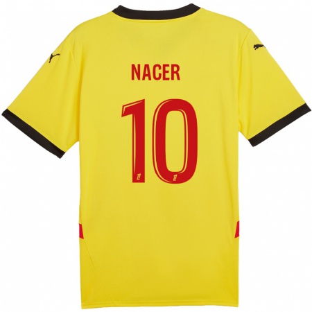 Kandiny Gyermek Myriem Nacer #10 Sárga Piros Hazai Jersey 2024/25 Mez Póló Ing