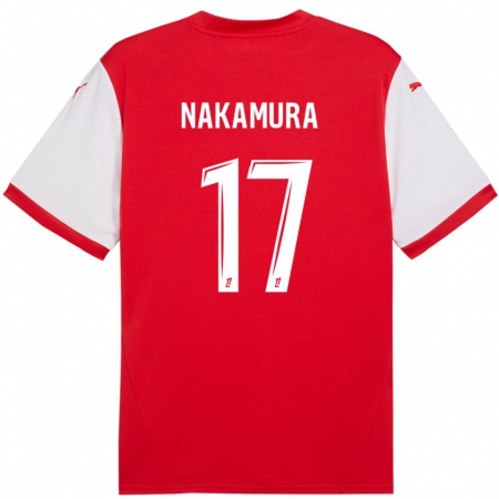 Kandiny Gyermek Keito Nakamura #17 Piros Fehér Hazai Jersey 2024/25 Mez Póló Ing