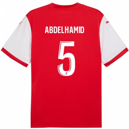 Kandiny Gyermek Yunis Abdelhamid #5 Piros Fehér Hazai Jersey 2024/25 Mez Póló Ing