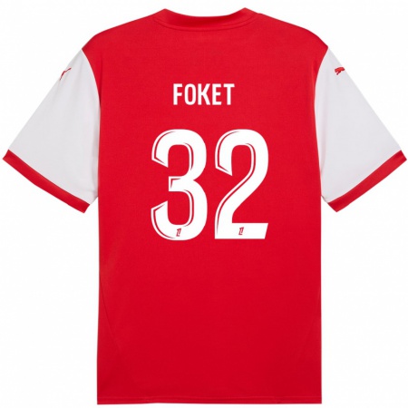 Kandiny Gyermek Thomas Foket #32 Piros Fehér Hazai Jersey 2024/25 Mez Póló Ing