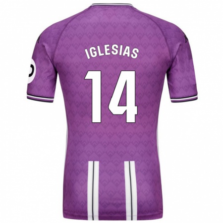 Kandiny Gyermek Koke Iglesias #14 Lila Fehér Hazai Jersey 2024/25 Mez Póló Ing