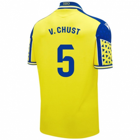 Kandiny Gyermek Víctor Chust #5 Sárga Kék Hazai Jersey 2024/25 Mez Póló Ing