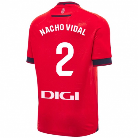 Kandiny Gyermek Nacho Vidal #2 Piros Fehér Hazai Jersey 2024/25 Mez Póló Ing