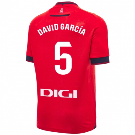 Kandiny Gyermek David García #5 Piros Fehér Hazai Jersey 2024/25 Mez Póló Ing