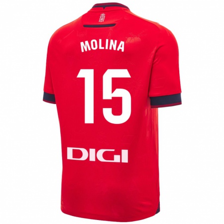 Kandiny Gyermek Guillem Molina #15 Piros Fehér Hazai Jersey 2024/25 Mez Póló Ing