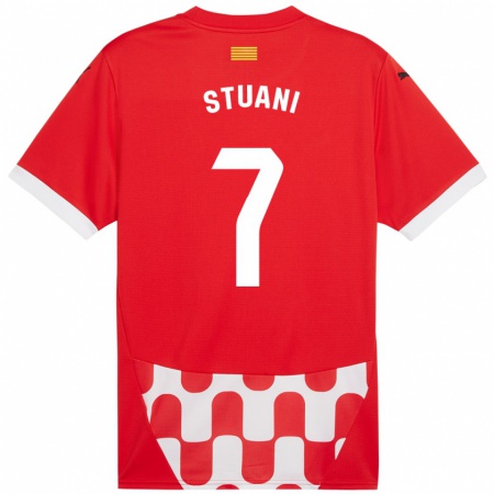 Kandiny Gyermek Cristhian Stuani #7 Piros Fehér Hazai Jersey 2024/25 Mez Póló Ing