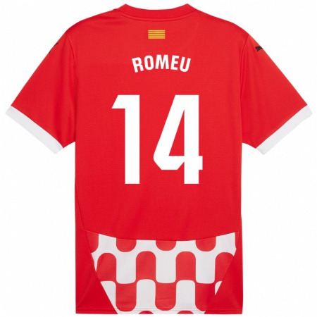 Kandiny Gyermek Oriol Romeu #14 Piros Fehér Hazai Jersey 2024/25 Mez Póló Ing