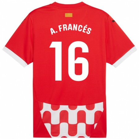 Kandiny Gyermek Alejandro Francés #16 Piros Fehér Hazai Jersey 2024/25 Mez Póló Ing