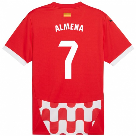 Kandiny Gyermek Iker Almena #7 Piros Fehér Hazai Jersey 2024/25 Mez Póló Ing