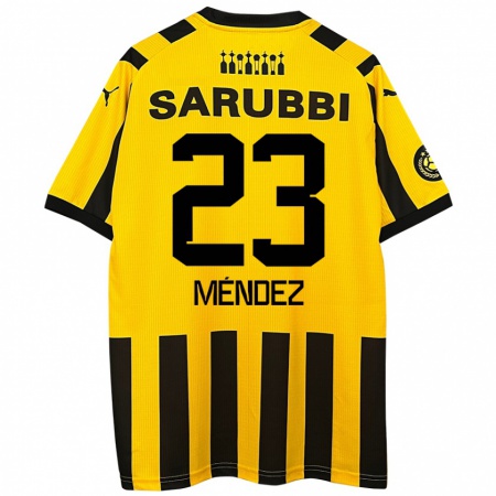 Kandiny Gyermek Javier Méndez #23 Sárga Fekete Hazai Jersey 2024/25 Mez Póló Ing