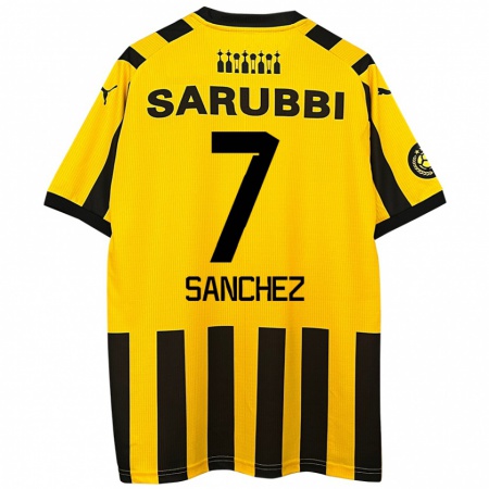 Kandiny Gyermek Carlos Sánchez #7 Sárga Fekete Hazai Jersey 2024/25 Mez Póló Ing