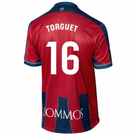 Kandiny Gyermek Miguel Torguet #16 Piros Kék Hazai Jersey 2024/25 Mez Póló Ing