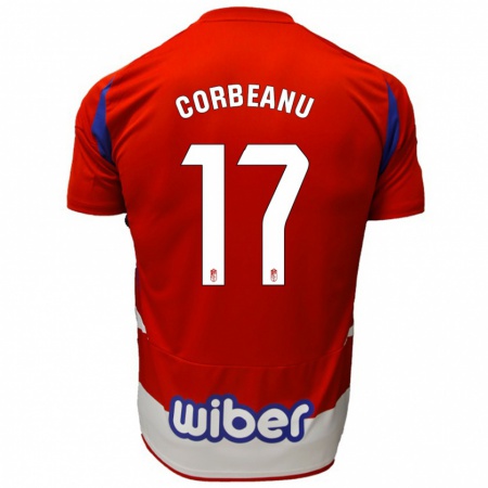 Kandiny Gyermek Theo Corbeanu #17 Piros Fehér Kék Hazai Jersey 2024/25 Mez Póló Ing