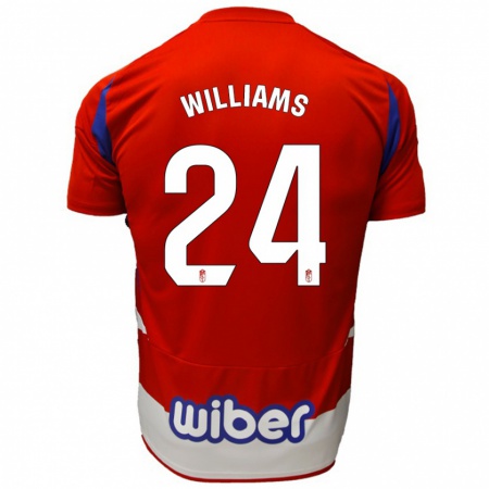 Kandiny Gyermek Loïc Williams #24 Piros Fehér Kék Hazai Jersey 2024/25 Mez Póló Ing