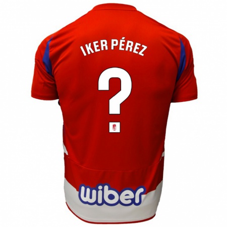 Kandiny Gyermek Iker Pérez #0 Piros Fehér Kék Hazai Jersey 2024/25 Mez Póló Ing