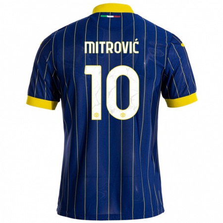 Kandiny Gyermek Stefan Mitrović #10 Kék Sárga Hazai Jersey 2024/25 Mez Póló Ing