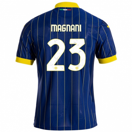 Kandiny Gyermek Giangiacomo Magnani #23 Kék Sárga Hazai Jersey 2024/25 Mez Póló Ing