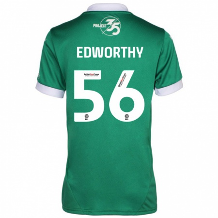 Kandiny Gyermek Kieran Edworthy #56 Zöld Fehér Hazai Jersey 2024/25 Mez Póló Ing