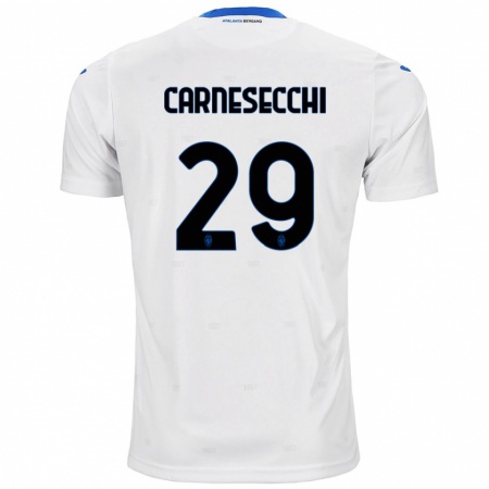 Kandiny Gyermek Marco Carnesecchi #29 Fehér Idegenbeli Jersey 2024/25 Mez Póló Ing