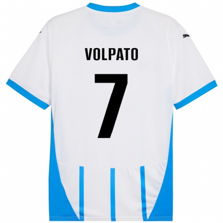 Kandiny Gyermek Cristian Volpato #7 Fehér Kék Idegenbeli Jersey 2024/25 Mez Póló Ing