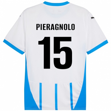 Kandiny Gyermek Edoardo Pieragnolo #15 Fehér Kék Idegenbeli Jersey 2024/25 Mez Póló Ing