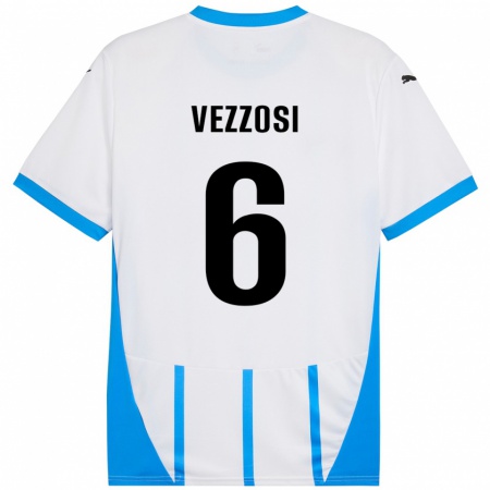 Kandiny Gyermek Giorgio Vezzosi #6 Fehér Kék Idegenbeli Jersey 2024/25 Mez Póló Ing