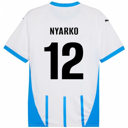 Kandiny Gyermek Lorenzo Nyarko #12 Fehér Kék Idegenbeli Jersey 2024/25 Mez Póló Ing