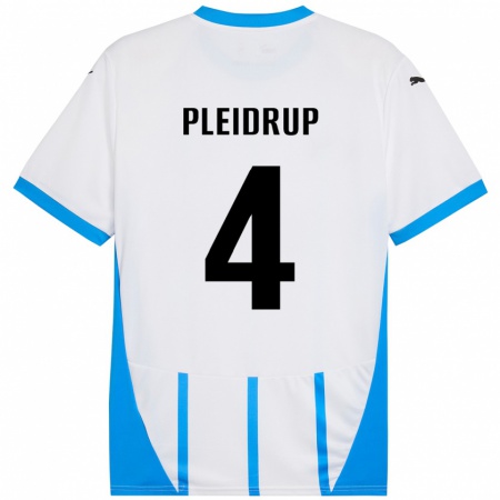 Kandiny Gyermek Caroline Pleidrup #4 Fehér Kék Idegenbeli Jersey 2024/25 Mez Póló Ing