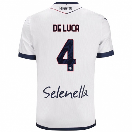 Kandiny Gyermek Alessandro De Luca #4 Fehér Royal Blue Idegenbeli Jersey 2024/25 Mez Póló Ing