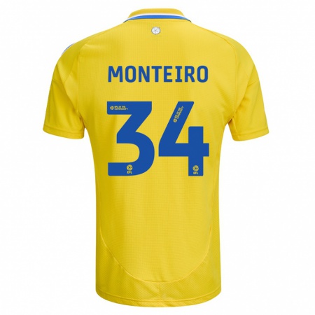 Kandiny Gyermek Diogo Monteiro #34 Sárga Kék Idegenbeli Jersey 2024/25 Mez Póló Ing