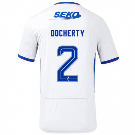 Kandiny Gyermek Nicola Docherty #2 Fehér Kék Idegenbeli Jersey 2024/25 Mez Póló Ing