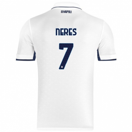 Kandiny Gyermek David Neres #7 Fehér Royal Blue Idegenbeli Jersey 2024/25 Mez Póló Ing